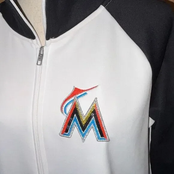 PINK Victoria’s Secret MLB Miami Marlins Full Zip White Black Top Jacket Large - Picture 3 of 7
